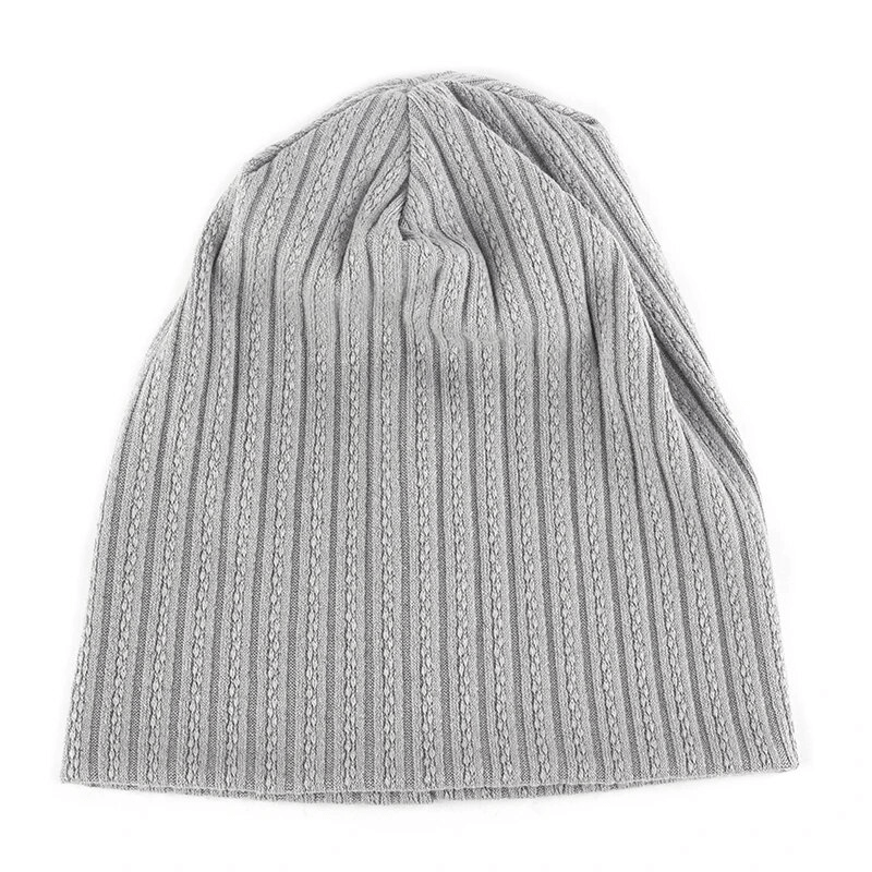 Stylish women's soft beanie with decorative striped pattern, made of cotton and polyester, perfect for casualwear and year-round use.